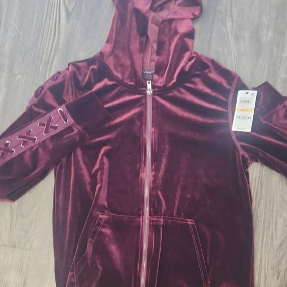 Material Girl Burgundy Velvet Hoodie - Picture 1 of 6